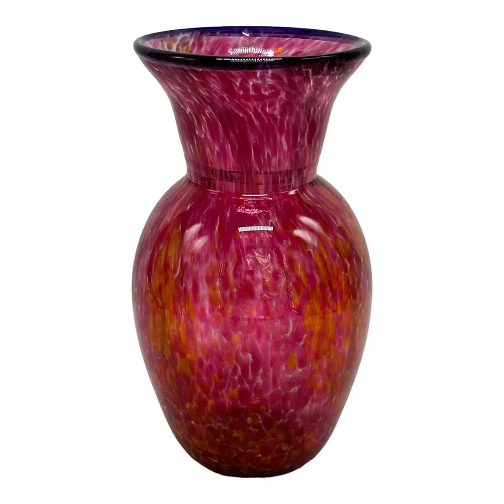 Cranberry Art Glass Confetti Vase‎ Hand Blown Tortoise Marbled Signed Brubaker